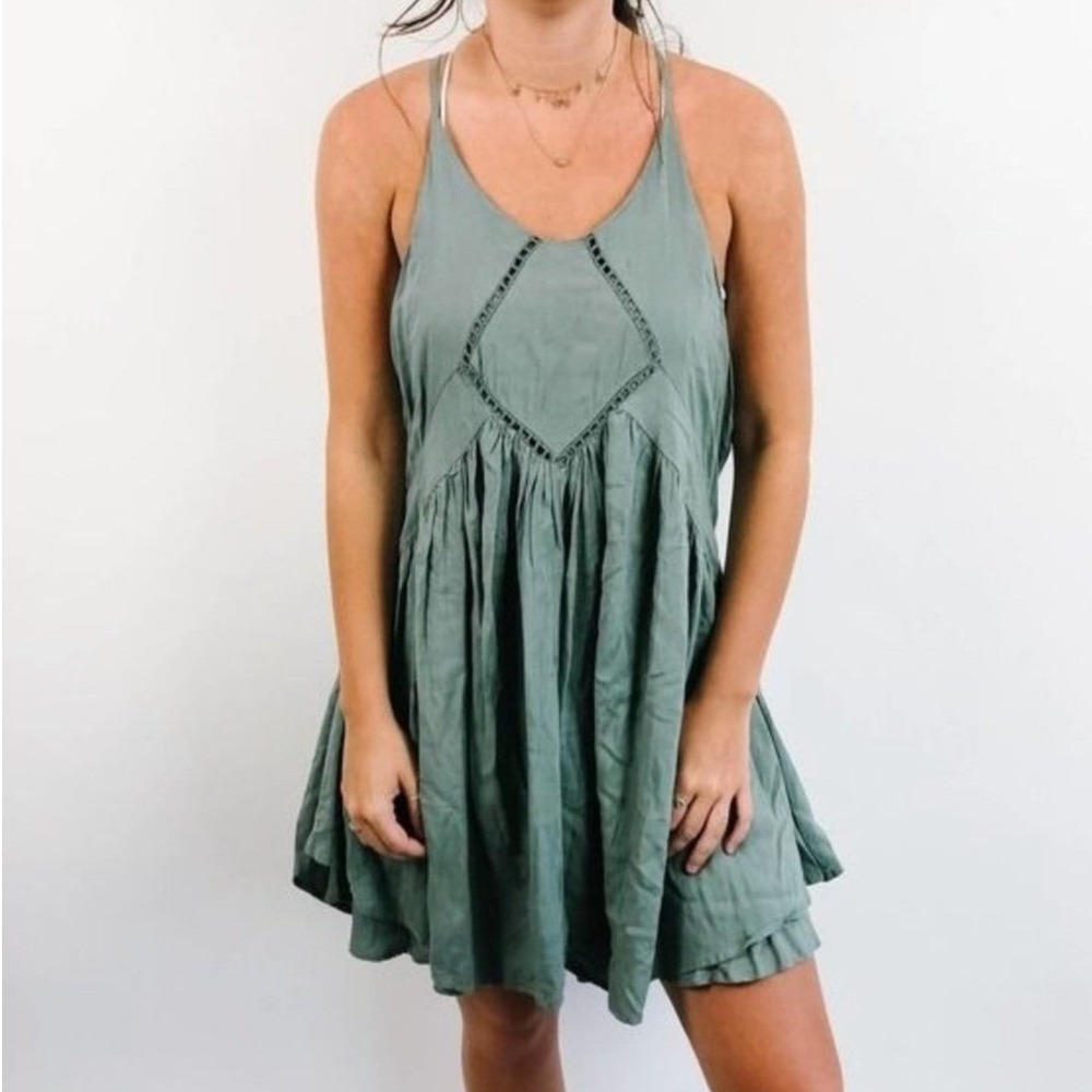 Romeo + Juliet Couture Sage Green Ladder Lace Babydoll Mini Dress‎ Medium